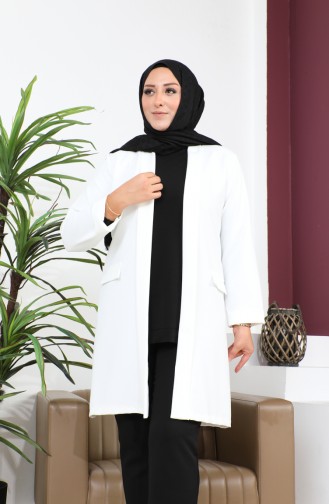 سترة بليزر نسائية مقاس كبير ملابس حجاب سترة بليزر 8795 إكرو 8795.ekru