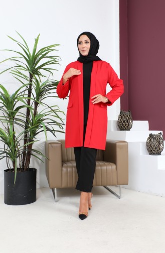 Blazer Groot Formaat Damesjas Hijab-kleding Blazerjasje 8795 Rood 8795.Kırmızı