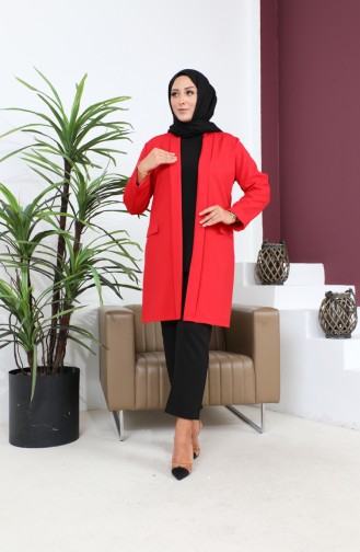 Blazer Large Size Women`s Jacket Hijab Clothing Blazer Jacket 8795 Red 8795.Kırmızı