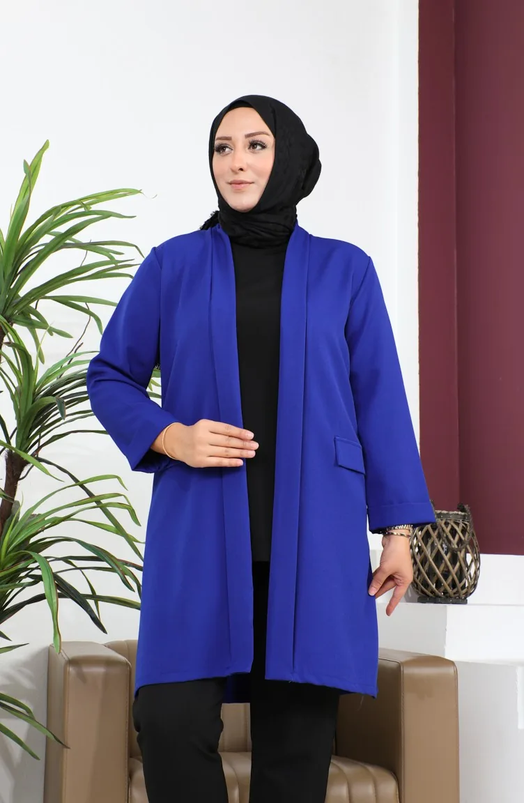 Blazer Large Size Women`s Jacket Hijab Clothing Blazer Jacket 8795 Blue 8795.Mavi