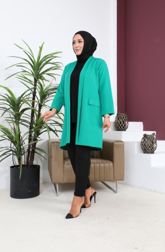 Blazer Large Size Women`s Jacket Hijab Clothing Blazer Jacket 8795 Green 8795.Yeşil