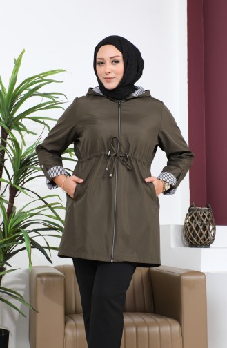 Kurzer Hijab-Trenchcoat Für Damen Großer Trenchcoat Mit Reißverschluss 8837 Khaki 8837.Haki