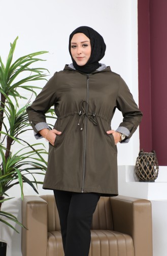 Women`s Short Hijab Trench Coat Large Size Zippered Trench 8837 Khaki 8837.Haki