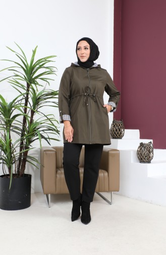 Women`s Short Hijab Trench Coat Large Size Zippered Trench 8837 Khaki 8837.Haki