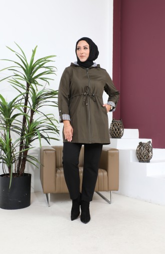 Kurzer Hijab-Trenchcoat Für Damen Großer Trenchcoat Mit Reißverschluss 8837 Khaki 8837.Haki
