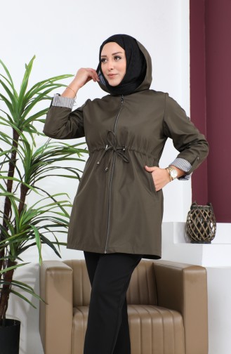 Women`s Short Hijab Trench Coat Large Size Zippered Trench 8837 Khaki 8837.Haki
