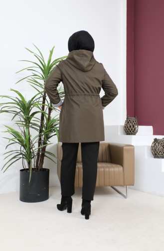 Women`s Short Hijab Trench Coat Large Size Zippered Trench 8837 Khaki 8837.Haki