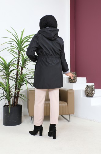Korte Hijab-trenchcoat Voor Dames Groot Formaat Trenchcoat Met Ritssluiting 8837 Zwart 8837.siyah