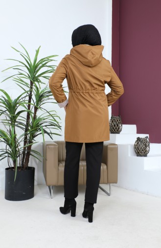 Women`s Short Hijab Trench Coat Large Size Zippered Trench 8837 Tan 8837.TABA