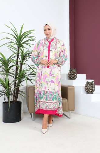 Women`s Large Size Oversize Comfortable Summer Dress Alaçatı Model 8849 Fuchsia 8849.FUŞYA