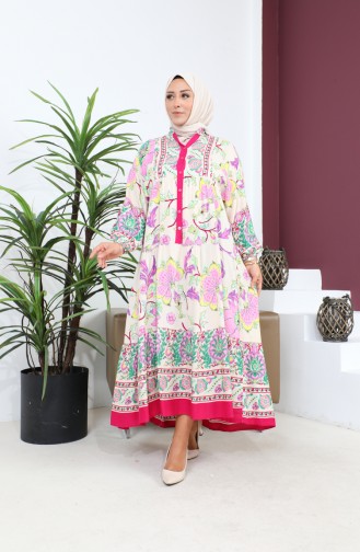 Women`s Large Size Oversize Comfortable Summer Dress Alaçatı Model 8849 Fuchsia 8849.FUŞYA