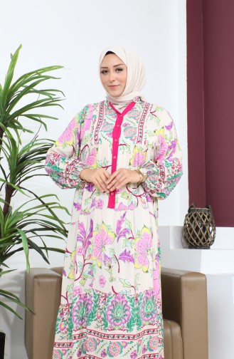 Women`s Large Size Oversize Comfortable Summer Dress Alaçatı Model 8849 Fuchsia 8849.FUŞYA