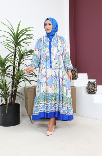 Damen-Sommerkleid In Übergröße Bequem Alaçatı Modell 8849 Blau 8849.MAVİ