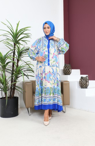 Damen-Sommerkleid In Übergröße Bequem Alaçatı Modell 8849 Blau 8849.MAVİ