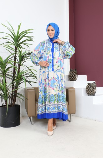 Robe D`été Confortable Surdimensionnée Pour Femmes Grande Taille Modèle Alaçatı 8849 Bleu 8849.Mavi