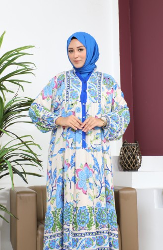 Damen-Sommerkleid In Übergröße Bequem Alaçatı Modell 8849 Blau 8849.MAVİ