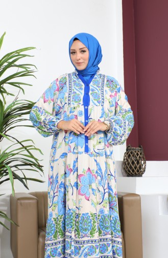 Robe D`été Confortable Surdimensionnée Pour Femmes Grande Taille Modèle Alaçatı 8849 Bleu 8849.Mavi