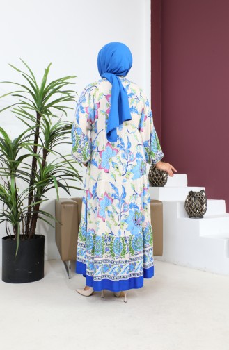 Women`s Large Size Oversize Comfortable Summer Dress Alaçatı Model 8849 Blue 8849.Mavi