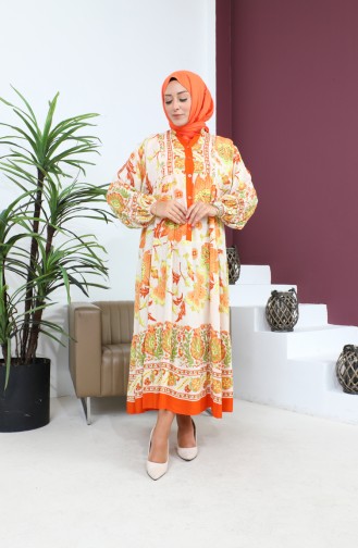 Women`s Large Size Oversize Comfortable Summer Dress Alaçatı Model 8849 Orange 8849.TURUNCU