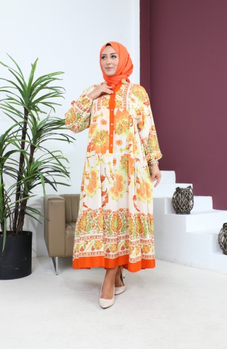Robe D`été Confortable Surdimensionnée Pour Femmes Grande Taille Modèle 8849 Orange 8849.TURUNCU