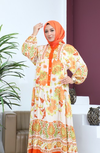 Women`s Large Size Oversize Comfortable Summer Dress Alaçatı Model 8849 Orange 8849.TURUNCU