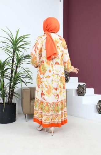 Women`s Large Size Oversize Comfortable Summer Dress Alaçatı Model 8849 Orange 8849.TURUNCU