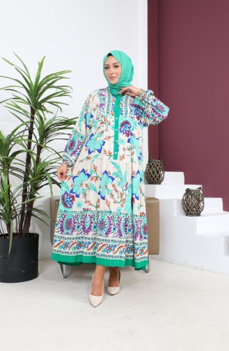 Women`s Large Size Oversize Comfortable Summer Dress Alaçatı Model 8849 Green 8849.Yeşil