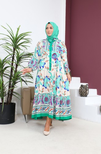 Women`s Large Size Oversize Comfortable Summer Dress Alaçatı Model 8849 Green 8849.Yeşil