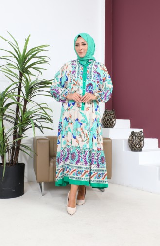 Damen-Sommerkleid In Übergröße Bequem Alaçatı Modell 8849 Grün 8849.YEŞİL