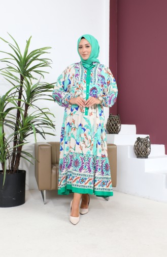 Women`s Large Size Oversize Comfortable Summer Dress Alaçatı Model 8849 Green 8849.Yeşil