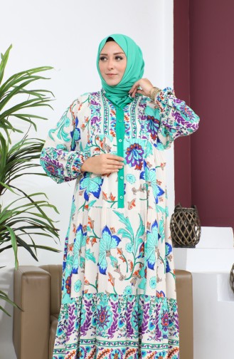 Women`s Large Size Oversize Comfortable Summer Dress Alaçatı Model 8849 Green 8849.Yeşil