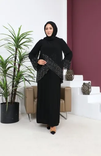 Damen-Abendkleid In Großen Größen Dünner Steindruck Hijab-Abendkleid Anzug 8850 Schwarz 8850.SİYAH