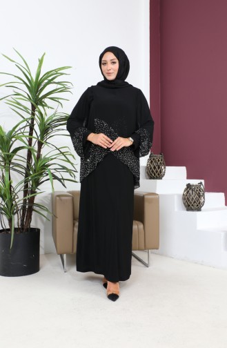 فستان سهرة نسائي مقاس كبير، فستان سهرة حجاب مطبوع بحجر رقيق، بدلة سهرة 8850 أسود 8850.siyah