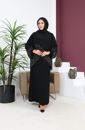 Damen-Abendkleid In Großen Größen Dünner Steindruck Hijab-Abendkleid Anzug 8850 Schwarz 8850.siyah