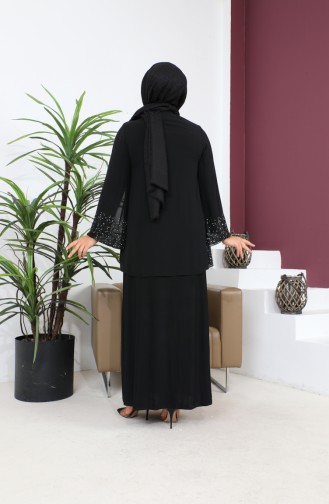 Damen-Abendkleid In Großen Größen Dünner Steindruck Hijab-Abendkleid Anzug 8850 Schwarz 8850.siyah