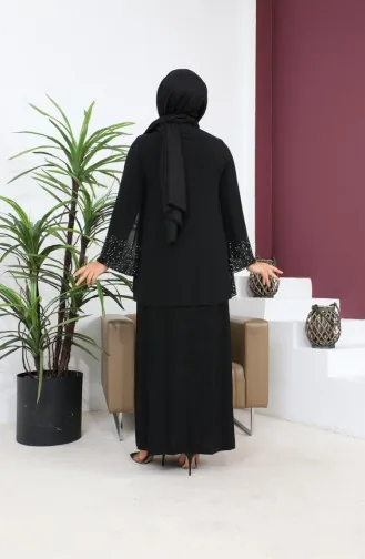Damen-Abendkleid In Großen Größen Dünner Steindruck Hijab-Abendkleid Anzug 8850 Schwarz 8850.SİYAH