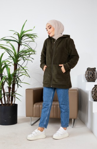 Kapüşonlu Polar Hırka 00021-01 Haki