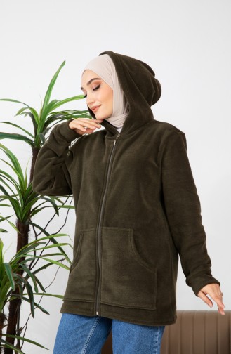 Kapüşonlu Polar Hırka 00021-01 Haki