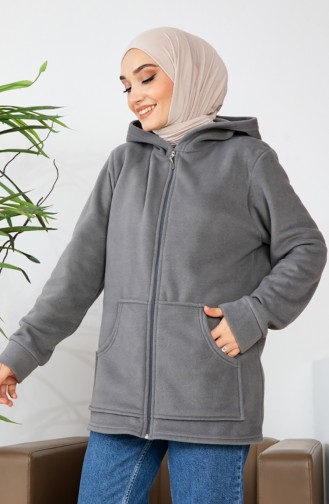 Kapüşonlu Polar Hırka 00021-02 Gri