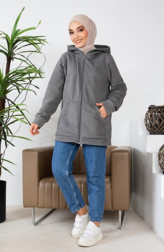 Kapüşonlu Polar Hırka 00021-02 Gri