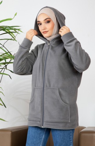 Kapüşonlu Polar Hırka 00021-02 Gri