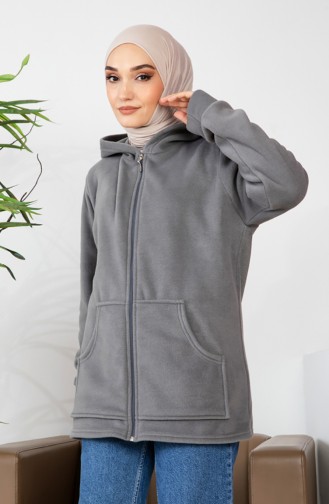 Kapüşonlu Polar Hırka 00021-02 Gri