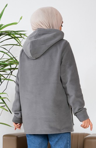 Kapüşonlu Polar Hırka 00021-02 Gri