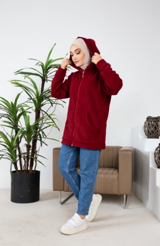 Hooded Fleece Cardigan 00021-03 Claret Red 00021-03