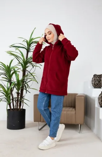 Kapuzen-Fleece-Cardigan 00021-03 Weinrot 00021-03
