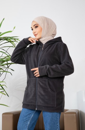 Kapüşonlu Polar Hırka 00021-06 Füme