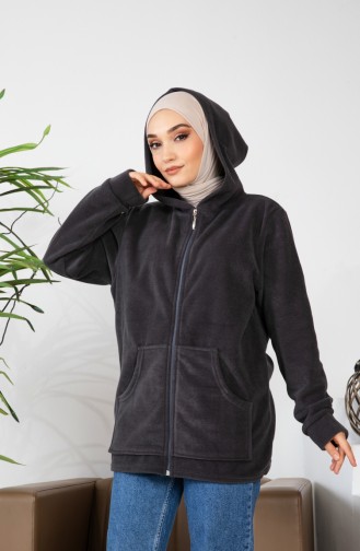 Kapüşonlu Polar Hırka 00021-06 Füme