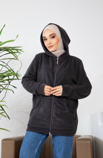 Kapüşonlu Polar Hırka 00021-06 Füme