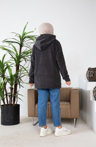 Kapüşonlu Polar Hırka 00021-06 Füme