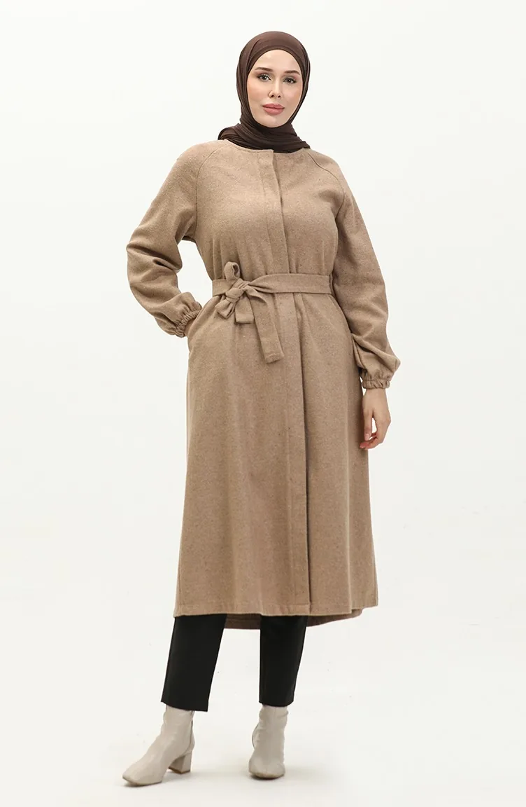 Geprägter Umhang Mit Gürtel 5547-02 Beige 5547-02